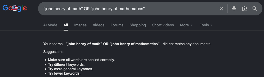 Google doesn't find any hits for "john henry of math"